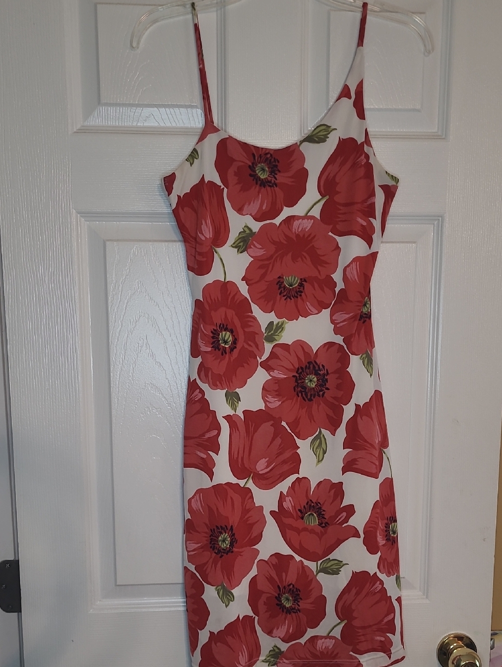 Floral Slip Dress with Red Poppy Print